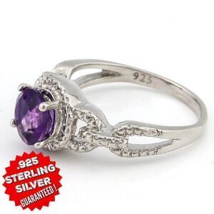 Elite New 1.09ctw Genuine Amethyst With Diamond .925 Sterling Silver Ring Size 6